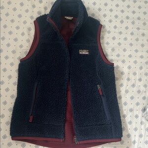 L.L. Bean Navy Sherpa Vest with Burgundy Accents